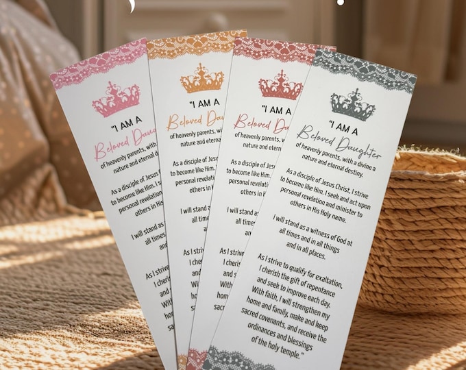 Young Women LDS Theme Bookmark | I Am a Beloved Daughter | Mutual Gift | Girls Camp | YW Activity Handout | Gospel Study Aid I Seminary