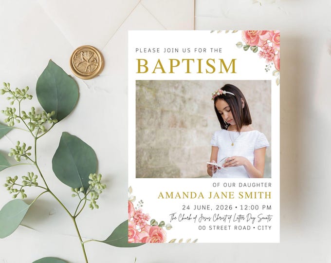Baptism Invitation Digital Download | Editable Christening Invite Template | LDS Baptism Printable | Girl Baptism | Instant Download