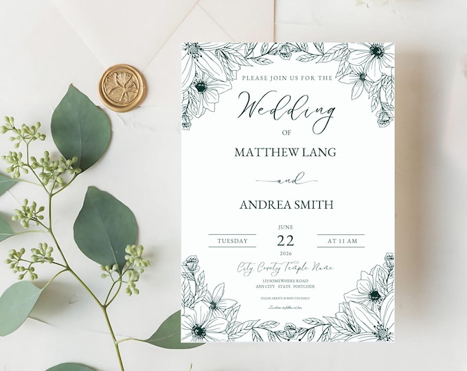 Simple Wedding Invitation Instant Download | Editable Canva Template | Printable Wedding Invite | Minimalist Wedding Invitation DIY