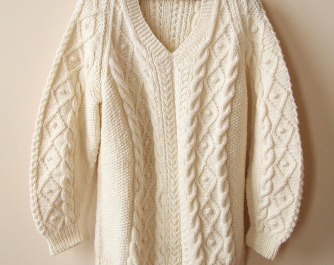 Ivory Wool Fishermans Sweater Cable Knit Sweater Etsy