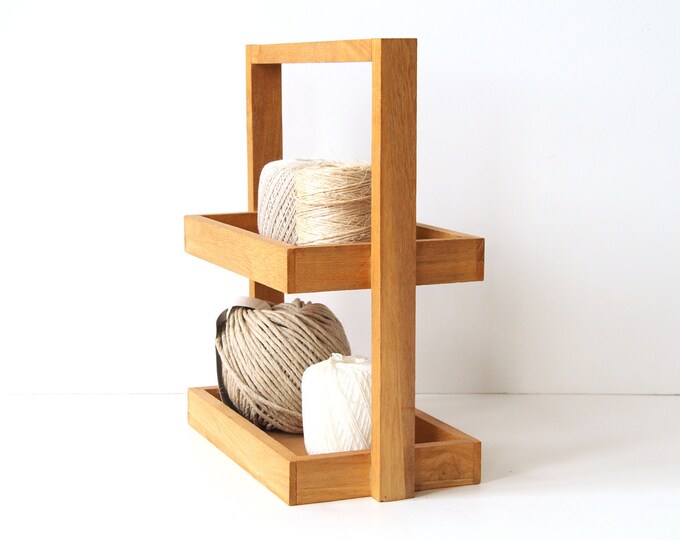 Mid Century Modern Wood Caddy With Handle Wood Storage Desk Etsy