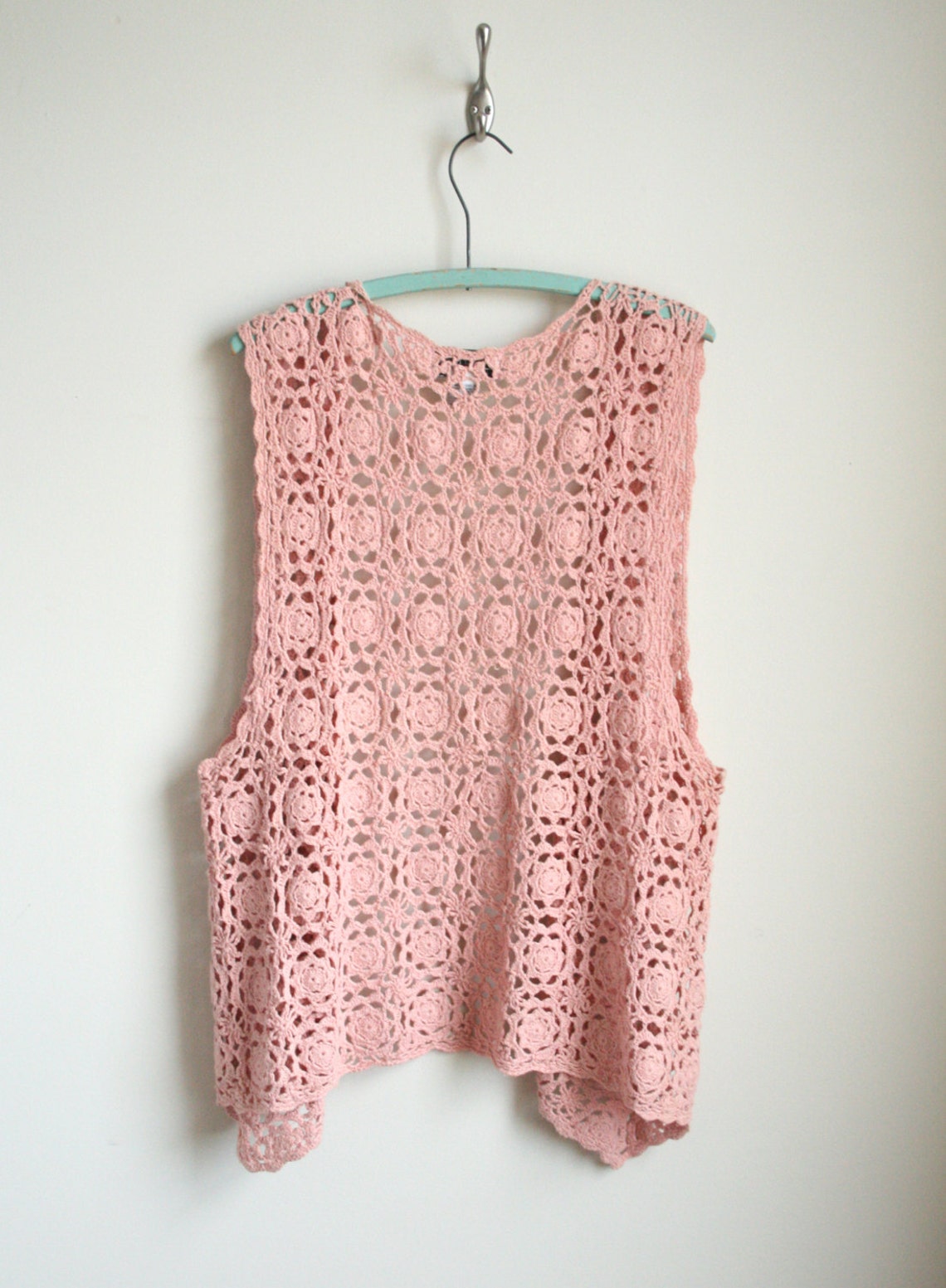Pastel Pink Crochet Long Vest Boho | Etsy