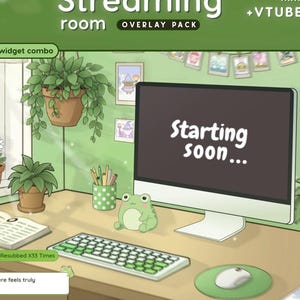 Froggy Streaming Overlay Pack | Cottagecore Green Frog Animated Assets (Digital Download)