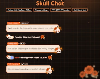Pumpkin Orange Skull Chat Widget for Twitch & Kick, Ko-fi Alerts, 7TV Emotes