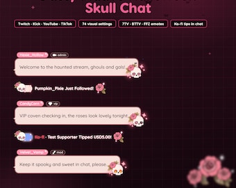 Dusty Mauve Skull Chat Widget for Twitch & Kick, Ko-fi Alerts, 7TV Emotes