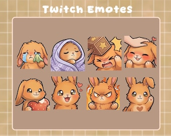 Animated Chibi Bunny Emote Package | Brown Rabbit | for Twitch Steamers