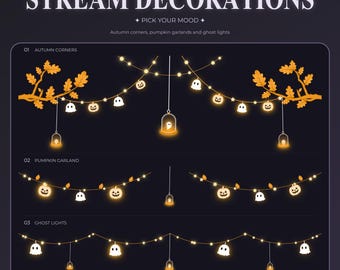 Animierte Halloween-Dekorationen für Twitch-Streams, gruselige Herbst-Ambientebeleuchtung für OBS, animiertes Geister- und Kürbis-Overlay (digitaler Download)
