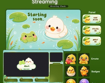 Animated Twitch Duck Overlay Package | Lily Pad, Pond ,Kawaii Frog | Froggy Overlay | Vtuber Stream Overlay