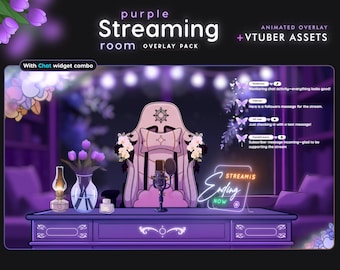Purple Twitch Overlay Pack | VTuber Streaming Room Overlay | Cozy Stream Screens