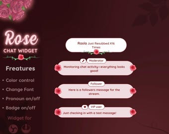 Rose Chat Widget for StreamElements | Light Pink Floral Twitch Overlay (Digital Download)