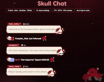 Crimson Gothic Skull Chat Widget for Twitch & Kick, Ko-fi Alerts, 7TV Emotes