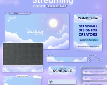 Pastel Cloud Streaming Overlay Pack | Animated Alerts, Chat Widget, VTuber Assets