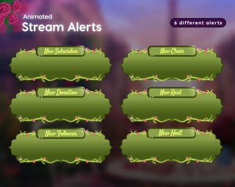Floral Animated Stream Alerts | Pink Cottagecore OBS Pack (Digital Download)