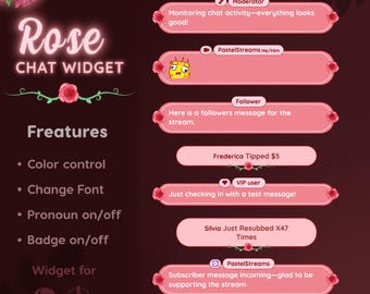 Rose Chat Widget | Pink Floral Twitch Overlay for StreamElements (Digital Download)