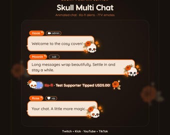 Pumpkin Orange Skull Chat Widget for Twitch & Kick, Ko-fi Alerts, 7TV Emotes