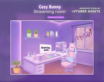 Kawaii Bunny Stream Package,Pastel Pink Purple Stream Overlay for Streamer ...