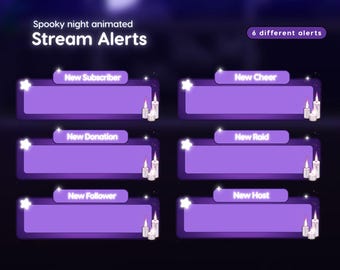 Animated Stream Alerts Pack | Spooky Night Halloween Purple Theme (Digital Download)