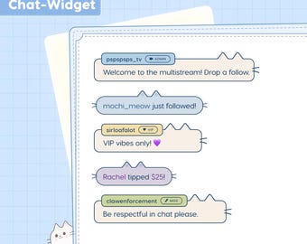 Pastel Cat Chat Widget for Twitch or Kick, StreamElements OBS Overlay, Customizable Alerts