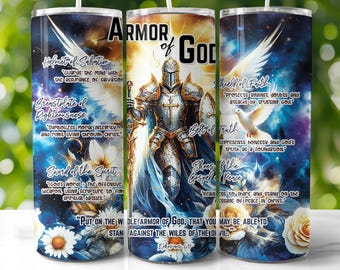 Armor of God Christian Tumbler Wrap, Christian Sublimation Design, 20oz Skinny Wrap, Bible Verse Ephesians 6:11, Full Armor Scripture 012