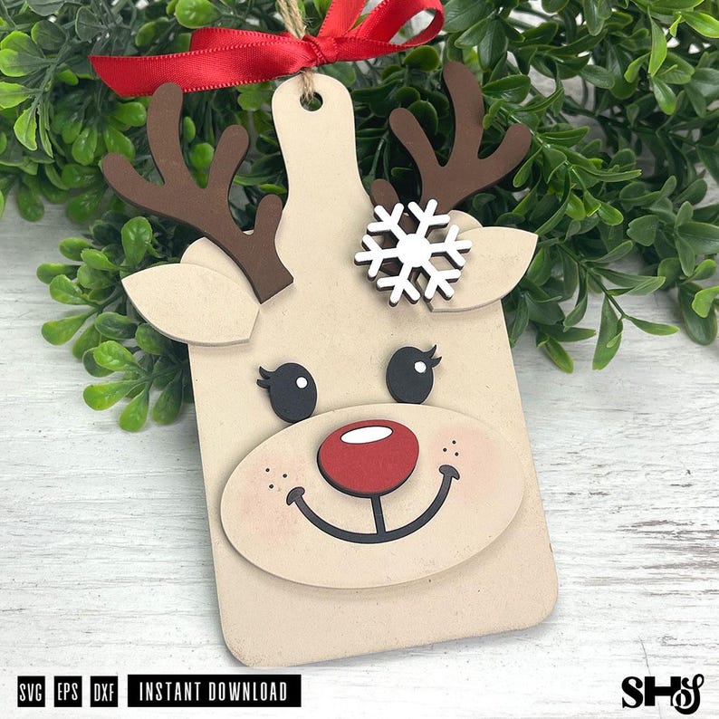 Christmas Faces SVG Cutting Board Ornament Bundle | 6 Xmas Ornament Laser Cut Files image 3