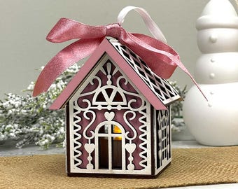 Gingerbread House Tea Light Candle Holder Laser Cut SVG | Holiday Lantern | Digital Download | SVG eps dxf