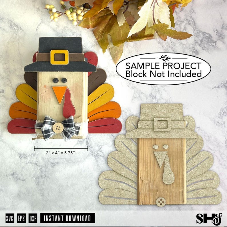 Thanksgiving Turkey SVG | Thanksgiving Shelf Sitter Block Decor | Fall Layered Laser Cut File image 3