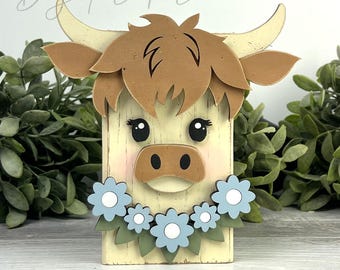 Highland Kuh SVG | Highland Kuh Holzblock Gesicht Laser Cut Datei
