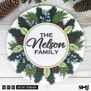 Welcome Winter Wreath Family Sign Laser Cut SVG | Door Hanger File | Digital Download | SVG eps dxf