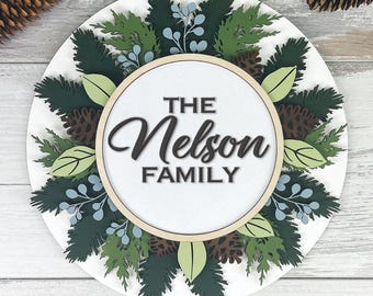 Welcome Winter Wreath Family Sign Laser Cut SVG | Door Hanger File | Digital Download | SVG eps dxf