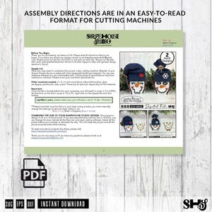 May include: A digital file instruction sheet for laser cutting machines featuring two snowman face designs. The document includes text, supply lists, and images of finished snowman projects with blue hats, orange noses, and black facial features.