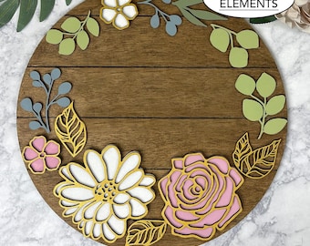 3D Layered Floral SVG for Signs | Laser Cut Flower Elements | Glowforge SVG | Nursery Name Sign Flowers