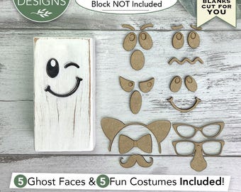 Laser Cut Ghost Faces Blanks Bundle | 5 Halloween Wood Craft Designs