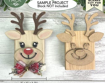 Laser Cut Reindeer Face Blanks | 5 Pack Paintable Hardboard Craft Bundle
