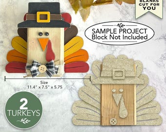 Laser Cut The Thanksgiving Turkey Face Blanks | 2 Pack Paintable Hardboard Shelf Sitter Bundle