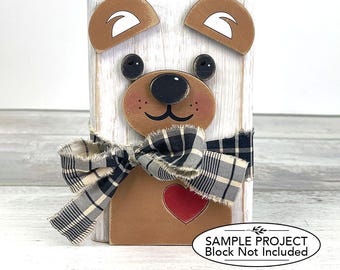 Teddy Bear Face SVG | Bear Shelf Sitter Laser Cut File | Wood Block Craft Design | svg eps dxf