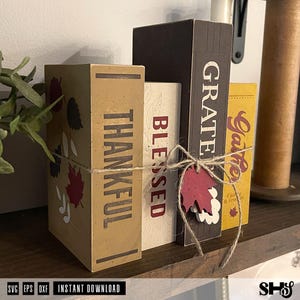 Thanksgiving Book Stack SVG | Thanksgiving Shelf Sitter Block Decor | Fall Tiered Tray Laser Cut File