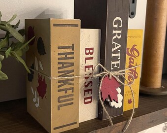 Thanksgiving Book Stack SVG | Thanksgiving Shelf Sitter Block Decor | Fall Tiered Tray Laser Cut File