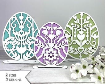 Standing Easter Egg Ornament SVG | Layered Floral Easter Egg Laser Cut File | Spring Decor | svg eps dxf
