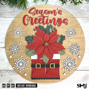 Season's Greetings Santa Boots SVG | Christmas Laser Cut File | Xmas Farmhouse Door Hanger