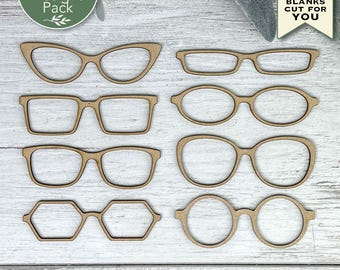 Laser Cut Glasses Blanks Set | 8 Wood Craft Shapes for Shelf Sitters