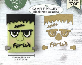 Laser Cut Frankenstein Face Blanks | 5 Pack Paintable Halloween Hardboard Craft Bundle
