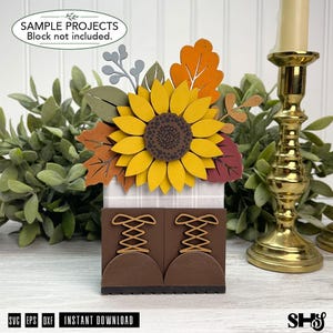 Fall Boots Sunflower Shelfsitter SVG | Autumn Boots Wood Block Laser Cut File image 2