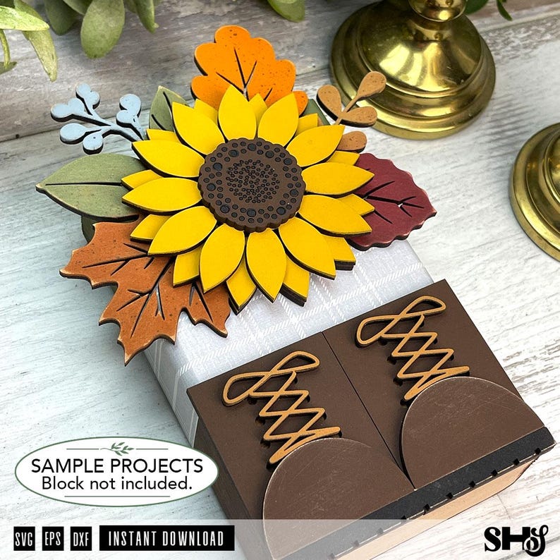 Fall Boots Sunflower Shelfsitter SVG | Autumn Boots Wood Block Laser Cut File image 4