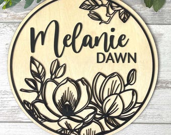 Magnolia Name Sign SVG: Floral Nursery Round, Laser Cut File (Digital Download)