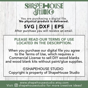 K&ouml;nnte beinhalten: Eine Grafik mit Informationen zu digitalen Dateien von ShapeHouse Studio mit dem Text: You are purchasing a digital file. No physical product is delivered. SVG | DXF | EPS. PLEASE READ OUR TERMS OF USE LOCATED IN THE DESCRIPTION. Details zur kommerziellen Lizenz.