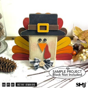 Thanksgiving Turkey SVG | Thanksgiving Shelf Sitter Block Decor | Fall Layered Laser Cut File image 1