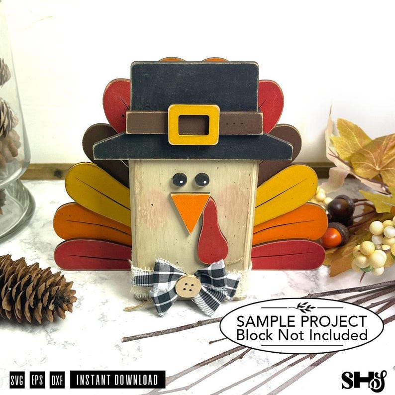 Thanksgiving Turkey SVG | Thanksgiving Shelf Sitter Block Decor | Fall Layered Laser Cut File image 1
