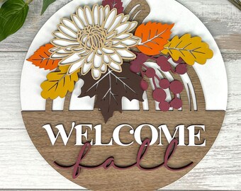 Welcome Fall Sign Laser Cut File: Pumpkin, Leaves SVG (Digital Download)