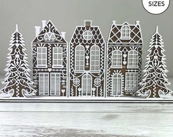 Gingerbread Village Centerpiece Tea Light Holder SVG | Laser Cut Christmas Houses | Mantel Gingerbread Houses | SVG dxf eps