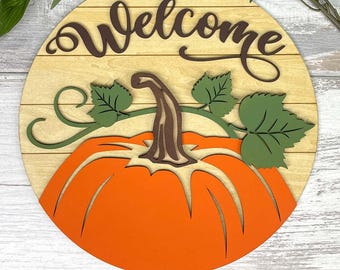 Fall Pumpkin Welcome Sign SVG: Laser Cut Door Hanger (Digital Download, PDF Directions Included)